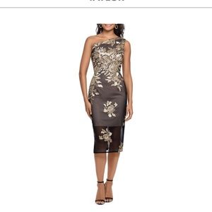 Xacape black and gold lace mesh dress